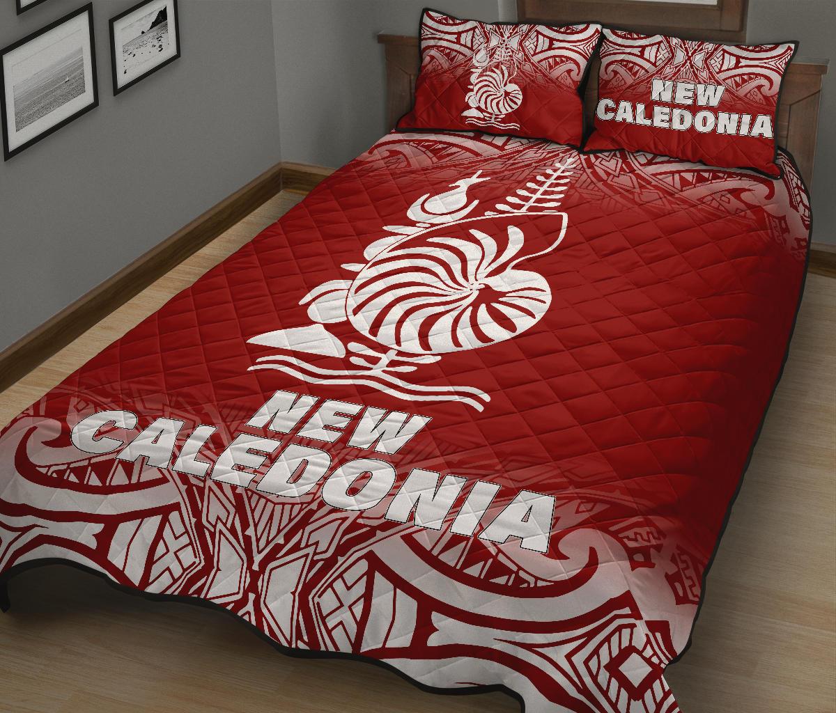 New Caledonia Quilt Bed Set - New Caledonia Coat Of Arms Polynesian Tattoo Red Fog Style - Polynesian Pride