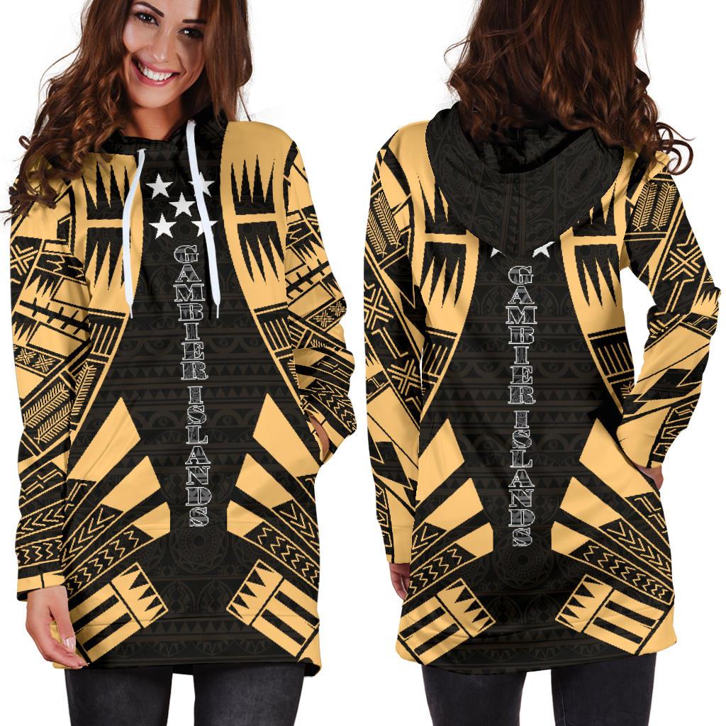Gambier Islands Hoodie Dress - Polynesian Tattoo Gold - Polynesian Pride