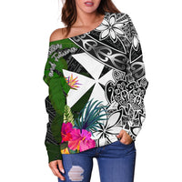Wallis and Futuna Off Shoulder Sweater - Turtle Plumeria Banana Leaf - Polynesian Pride
