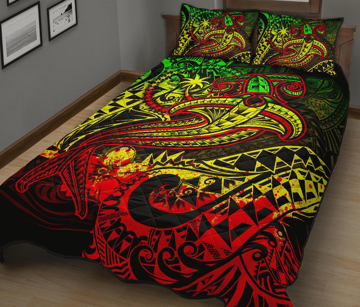 Chuuk Quilt Bed Set - Reggae Shark Polynesian Tattoo - Polynesian Pride