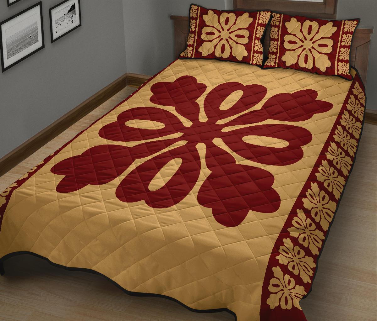 Hawaiian Quilt Pattern Heart Quilt Bed Set - Polynesian Pride