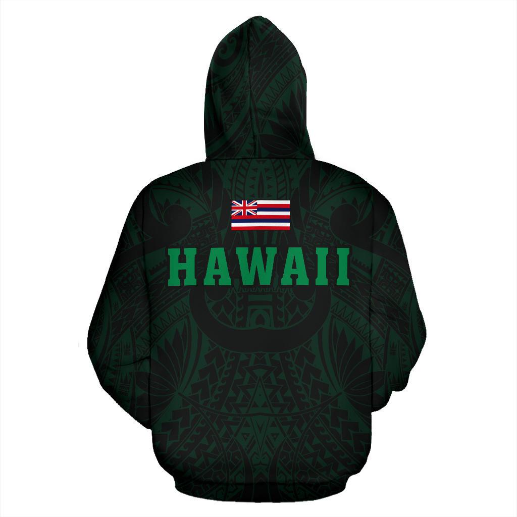 Polynesian Kamapuaa Flag of Hawaii Zip Hoodie Green Hawaiian Mythology Style - Polynesian Pride