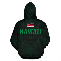 Polynesian Kamapuaa Flag of Hawaii Zip Hoodie Green Hawaiian Mythology Style - Polynesian Pride