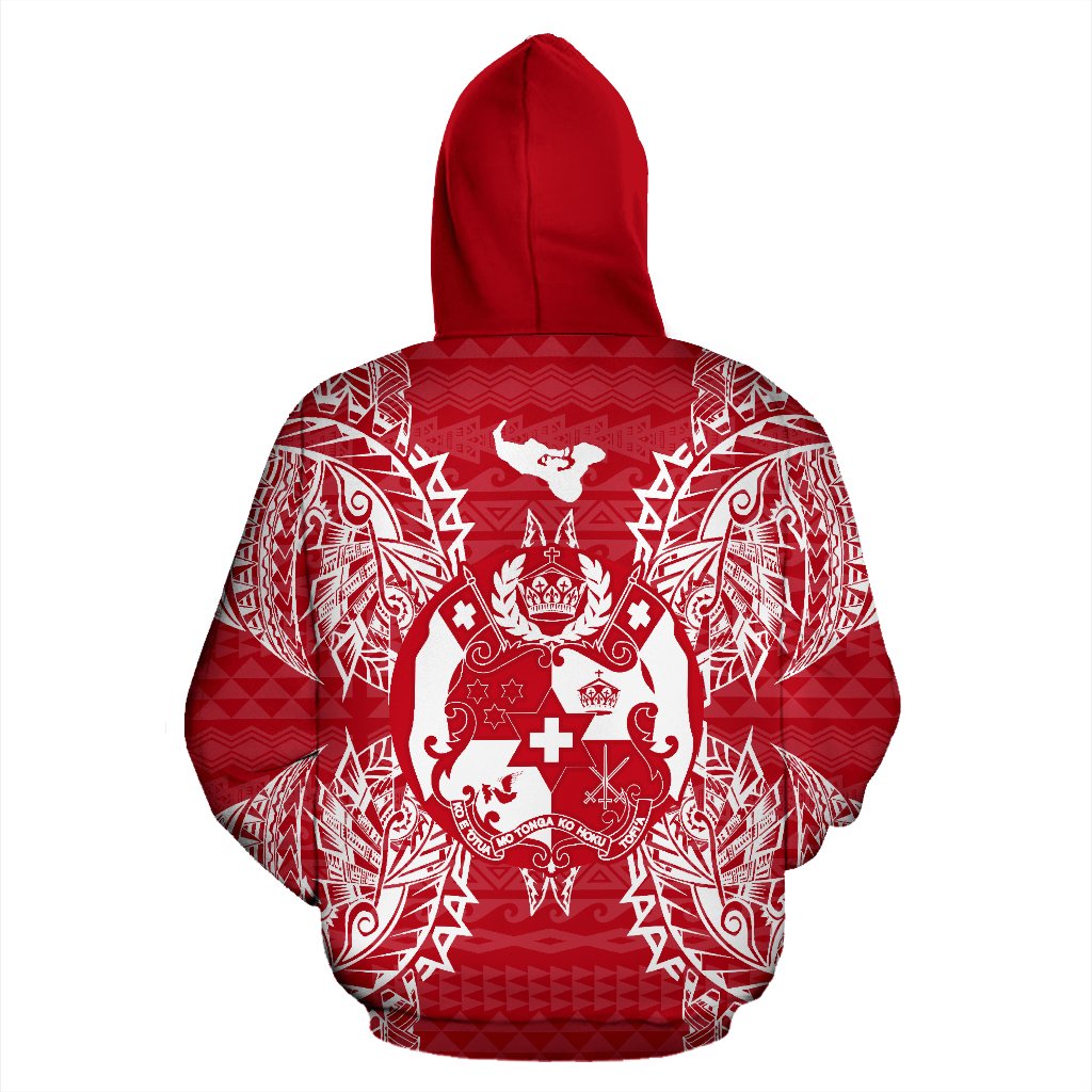 Tonga Polynesian All Over Zip up Hoodie Map Red White - Polynesian Pride