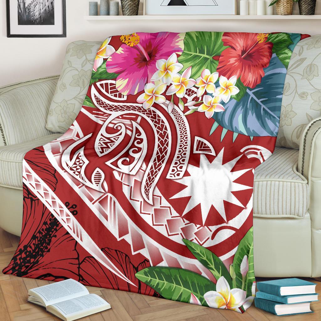 Nauru Polynesian Premium Blanket - Summer Plumeria (Red) - Polynesian Pride