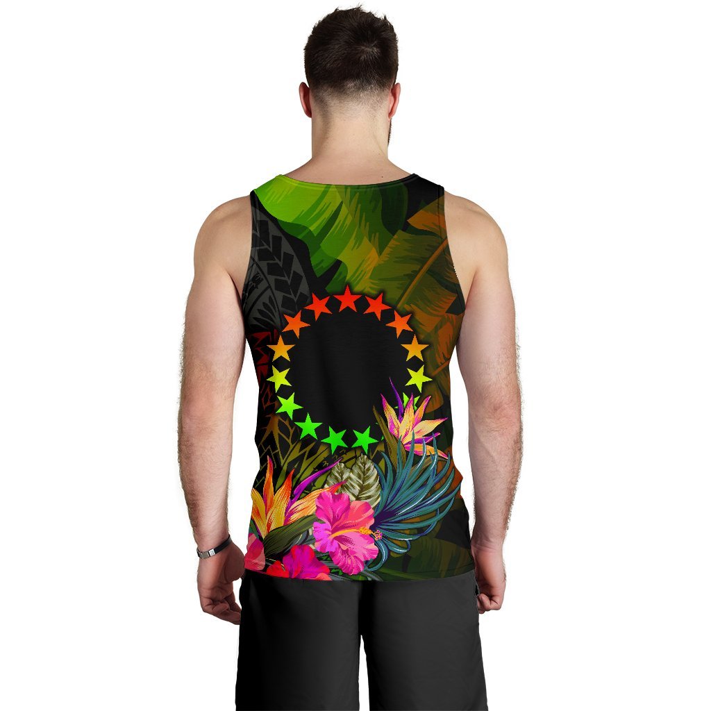 Cook Islands Polynesian Personalised Men's Tank Top - Hibiscus and Banana Leaves - Polynesian Pride