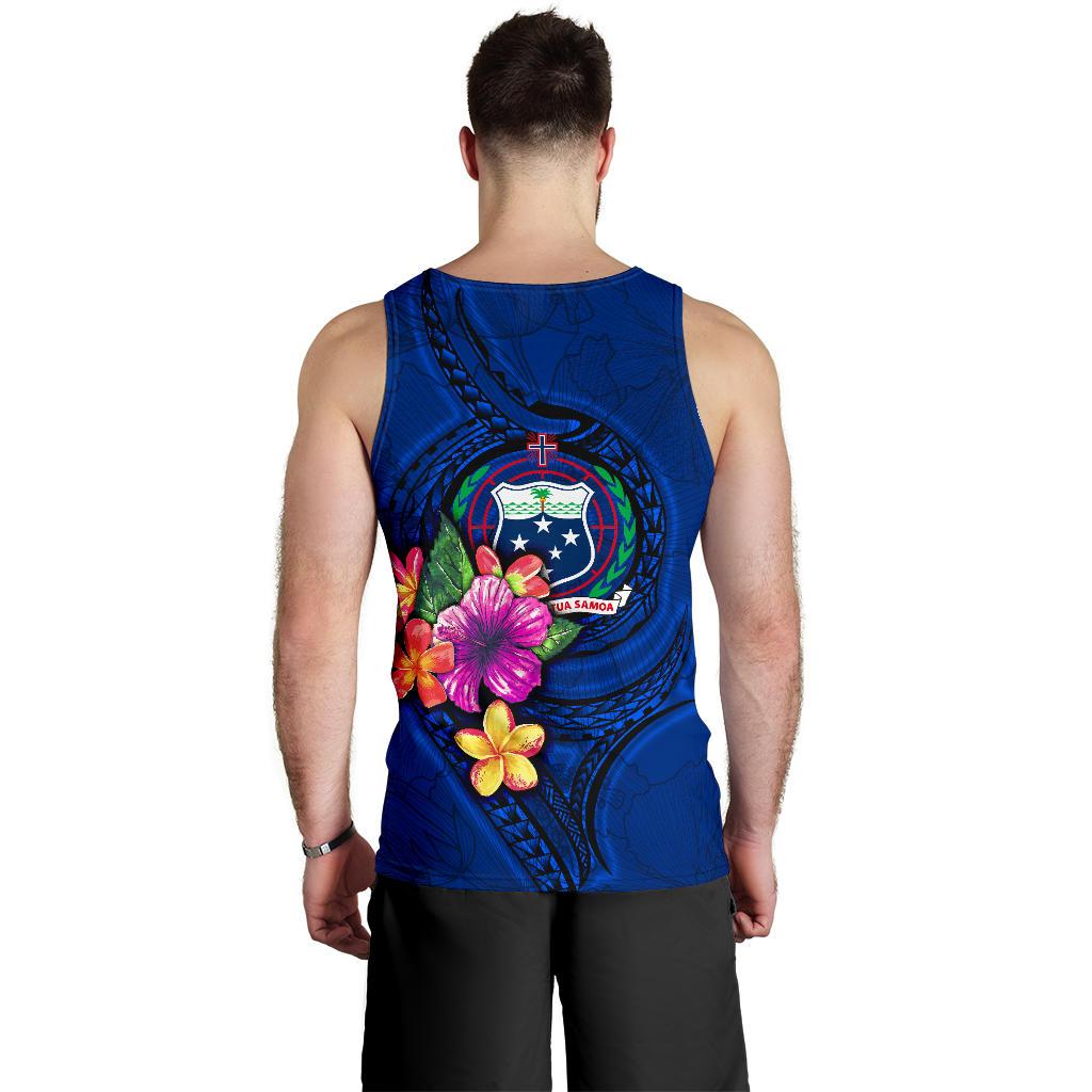 Samoa Polynesian Custom Personalised Men's Tank Top - Floral With Seal Blue - Polynesian Pride