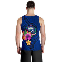 Samoa Polynesian Custom Personalised Men's Tank Top - Floral With Seal Blue - Polynesian Pride