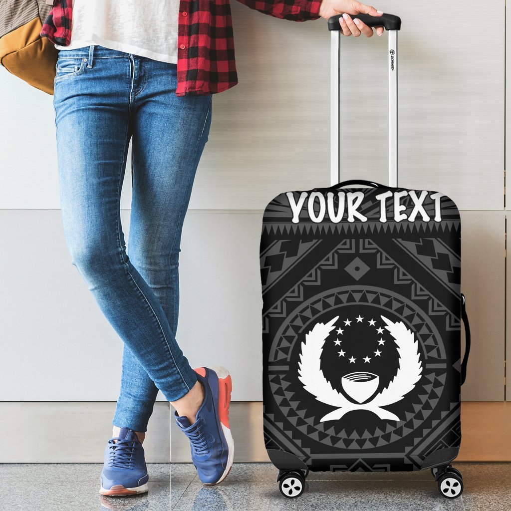 Pohnpei Personalised Luggage Covers - Pohnpei Seal With Polynesian Tattoo Style ( Black) Black - Polynesian Pride