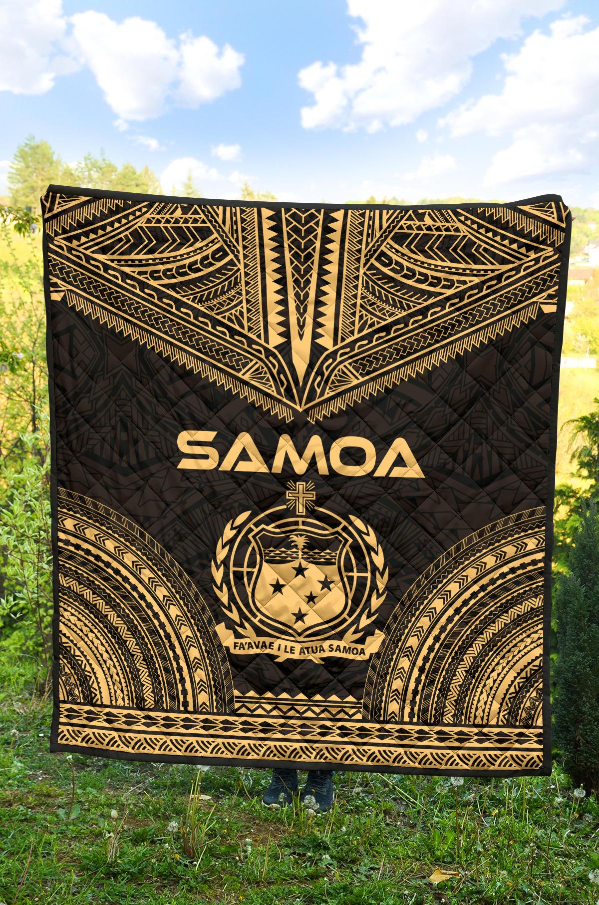 Samoa Premium Quilt - Samoa Coat Of Arms Polynesian Chief Gold Version - Polynesian Pride