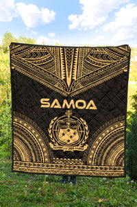 Samoa Premium Quilt - Samoa Coat Of Arms Polynesian Chief Gold Version - Polynesian Pride