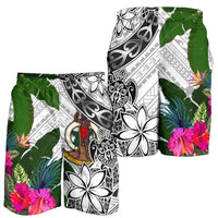 Vanuatu Men's Short White - Turtle Plumeria Banana Leaf - Polynesian Pride