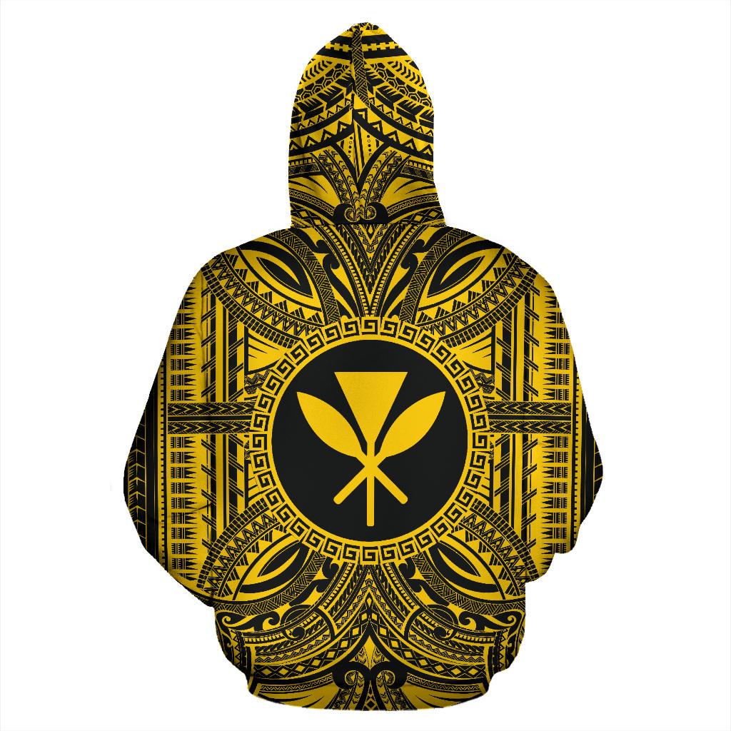 Kanaka Maoli ll Over Hoodie Kanaka Maoli Coat of rms Polynesian Gold Black - Polynesian Pride