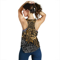 Polynesian Hawaii (Kanaka Maoli) Women's Racerback Tank - Gold Turtle Hibiscus Flowing - Polynesian Pride