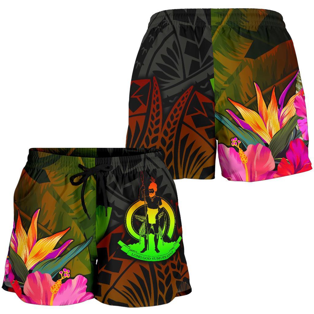 Vanuatu Polynesian Women's Shorts - Hibiscus and Banana Leaves - Polynesian Pride