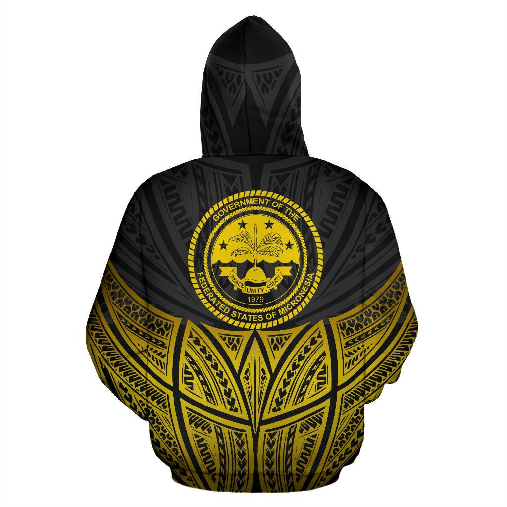 Federated States of Micronesia Polynesian Zip up Hoodie Gold Pride Map and Seal - Polynesian Pride