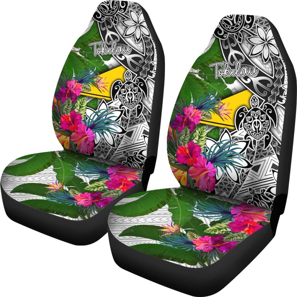 Tokelau Car Seat Covers White - Turtle Plumeria Banana Leaf - Polynesian Pride
