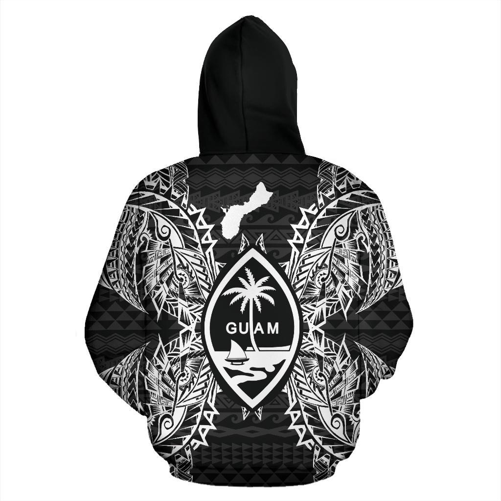 Guam Polynesian All Over Zip up Hoodie Map Black - Polynesian Pride