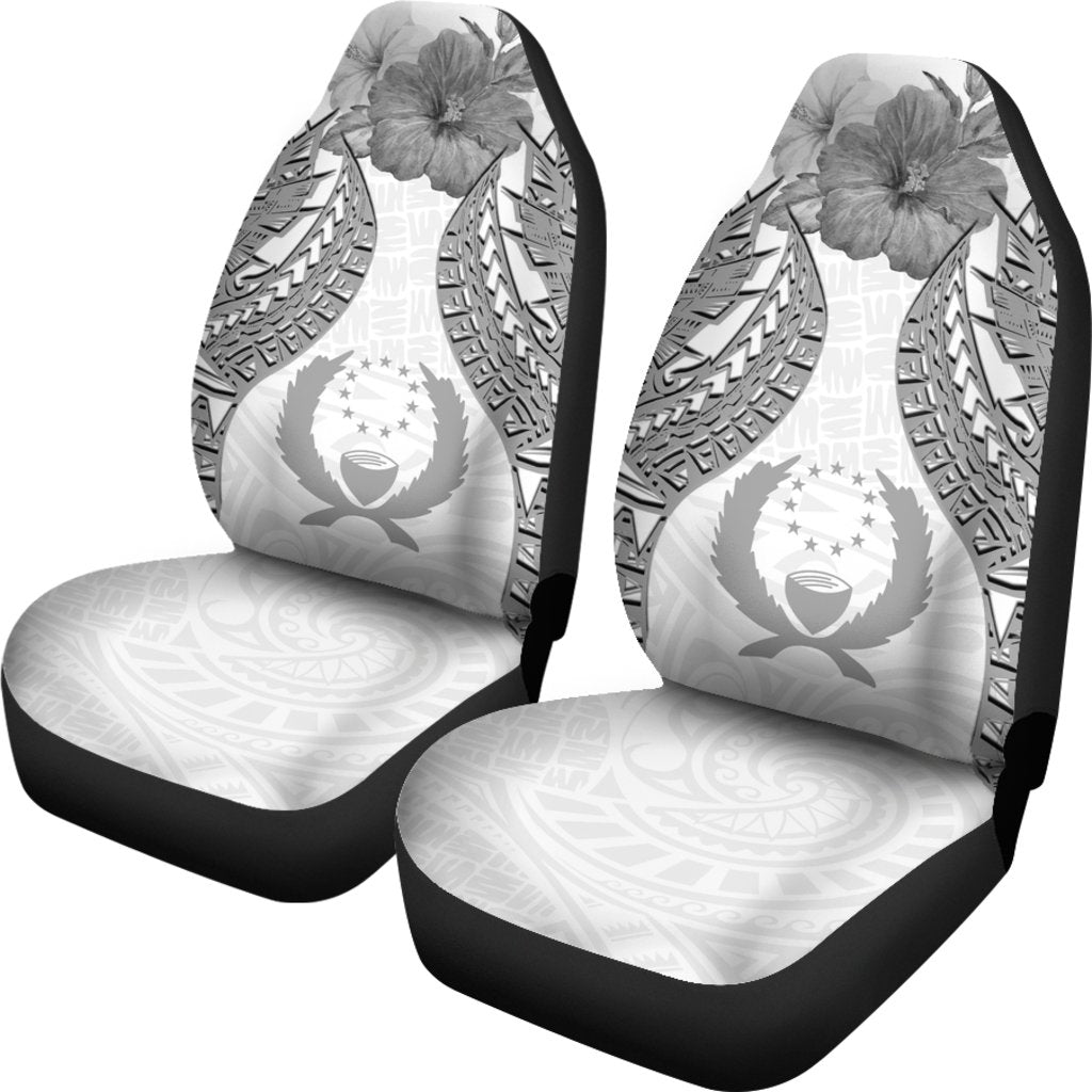Pohnpei Polynesian Car Seat Covers Pride Seal And Hibiscus White - Polynesian Pride