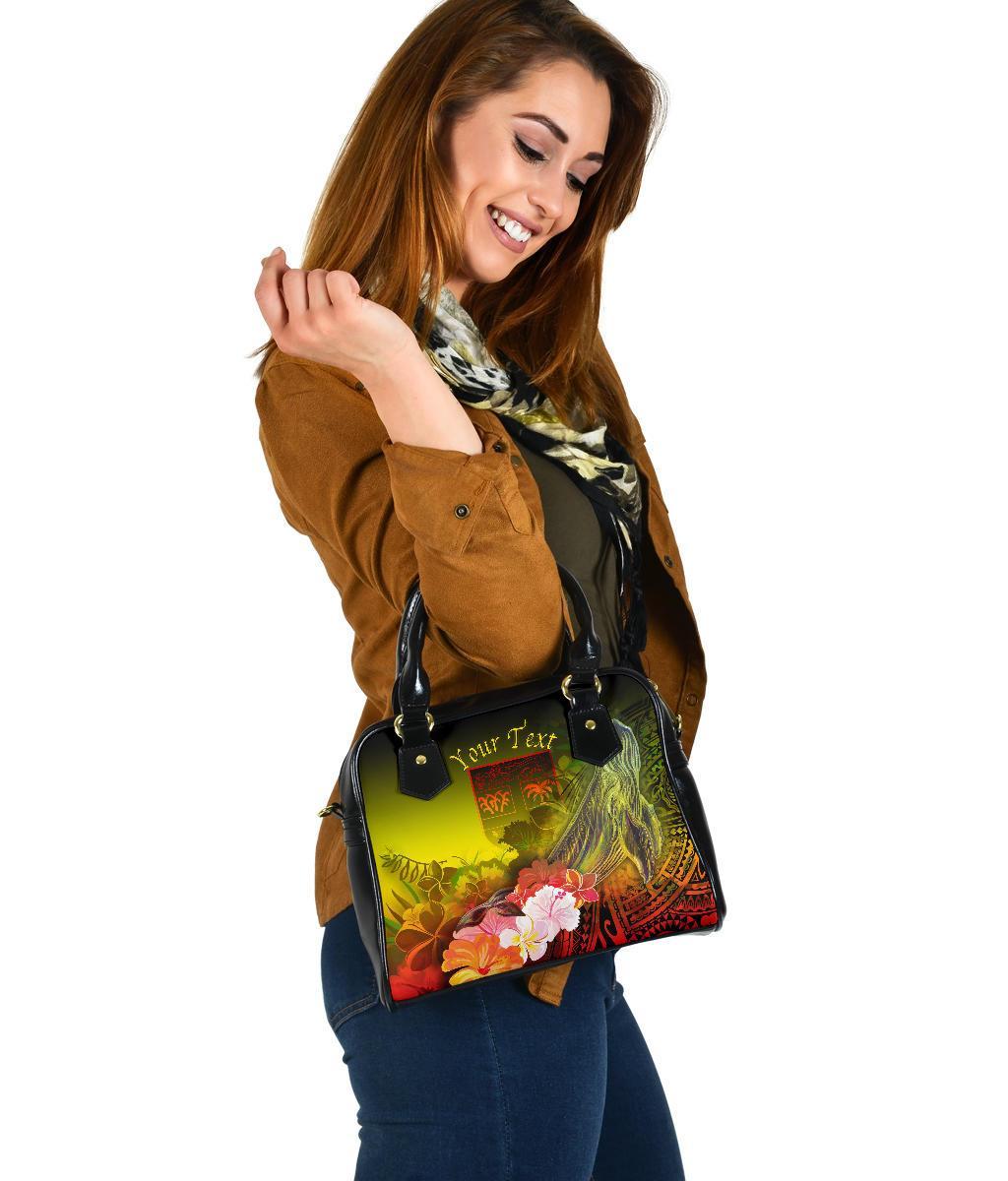 Fiji Custom Personalised Shoulder Handbag - Humpback Whale with Tropical Flowers (Yellow) - Polynesian Pride