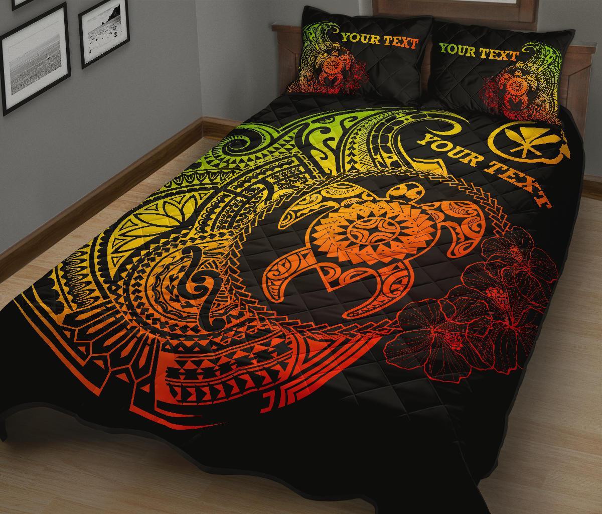 Hawaii Polynesian Personalised Quilt Bed Set - Vintage Polynesian Turtle (Reggae) - Polynesian Pride