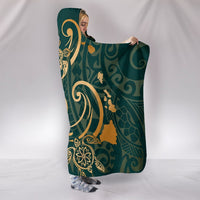 Hawaii Triple Marble Turtle Polynesian Hibiscus Hooded Blanket - AH - Benjamin Style - Green - Polynesian Pride