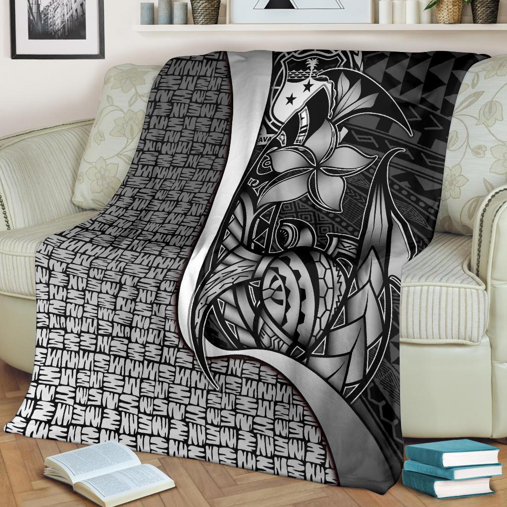 Samoa Polynesian Premium Blanket White - Turtle With Hook - Polynesian Pride