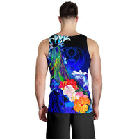 Pohnpei Custom Personalised Men's Tank Top - Humpback Whale with Tropical Flowers (Blue) - Polynesian Pride