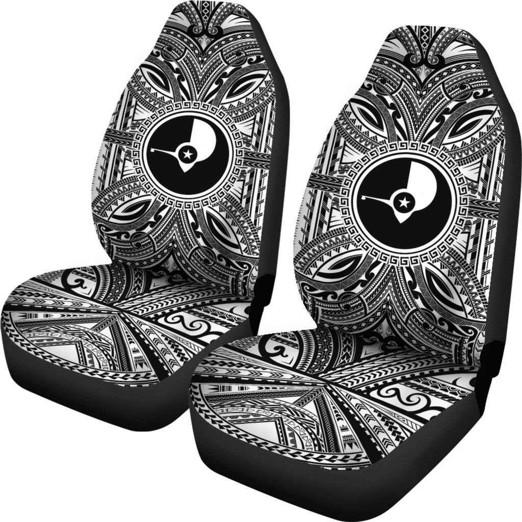 Yap Car Seat Cover - Yap Coat Of Arms Polynesian White Black - Polynesian Pride