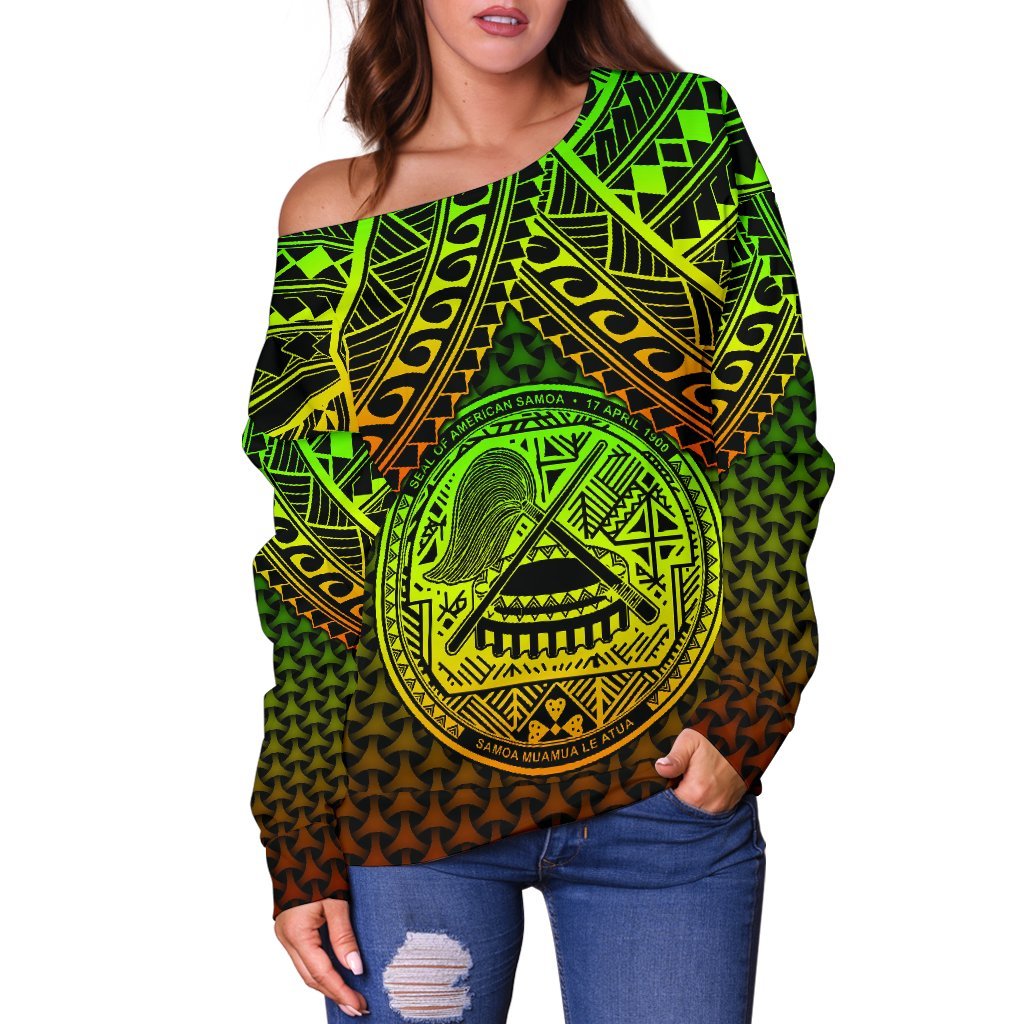 Polynesian American Samoa Women's Off Shoulder Sweater - Reggae Vintage Polynesian Patterns - Polynesian Pride