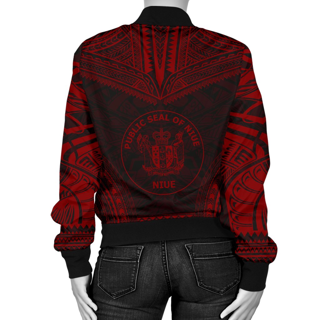 Niue Polynesian Chief Women'S Bomber Jacket - Red Version - Polynesian Pride