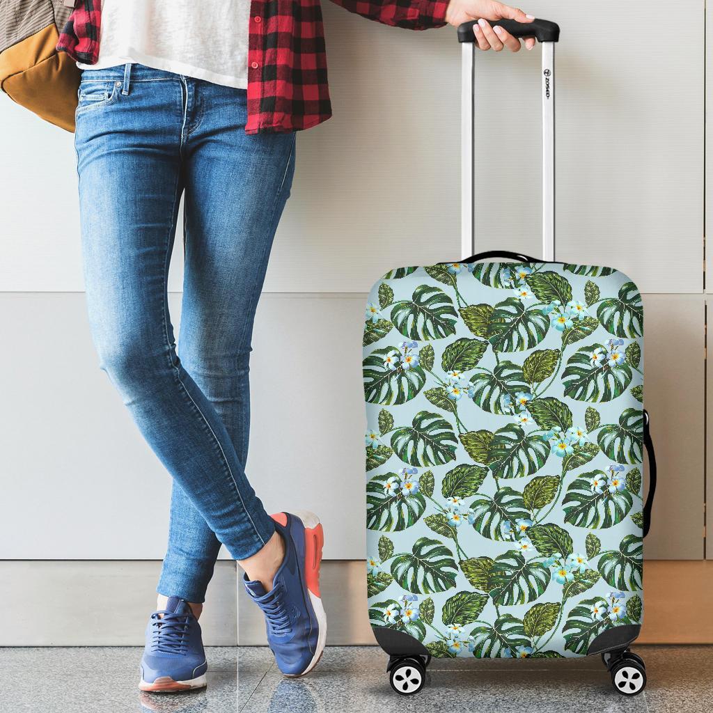 Tropical Flowers Monstera Leaf Luggage Cover - Polynesian Pride