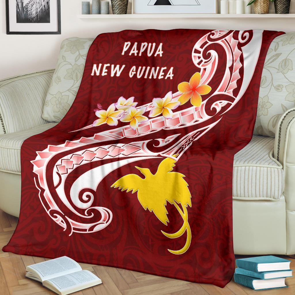 Papua New Guinea Premium Blanket - PNG Seal Polynesian Patterns Plumeria White - Polynesian Pride