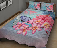Hawaii Map Kanaka Turtle Galaxy Night Plumeria Hibiscus Quilt Bed Set - Polynesian Pride