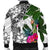 Chuuk Men's Bomber Jacket White - Turtle Plumeria Banana Leaf - Polynesian Pride