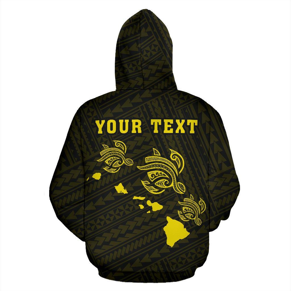 Polynesian Kakau Three Turtle Map of Hawaii Custom Hoodie Yellow - Polynesian Pride