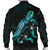 CNMI Polynesian Men's Bomber Jacket - Turtle With Blooming Hibiscus Turquoise - Polynesian Pride