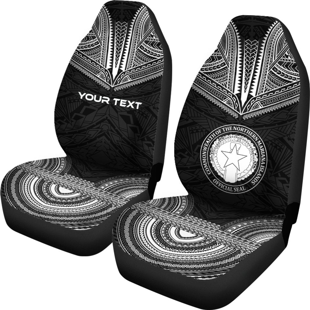 Northern Mariana Island Custom Personalised Car Seat Cover - C N M I Seal Polynesian Chief Tattoo Black Version - Polynesian Pride