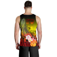 Fiji Men's Tank Top - Humpback Whale with Tropical Flowers (Yellow) - Polynesian Pride