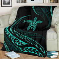 Hawaii Turtle Hibicus Premium Blanket - Frida Style - Turquoise - Polynesian Pride