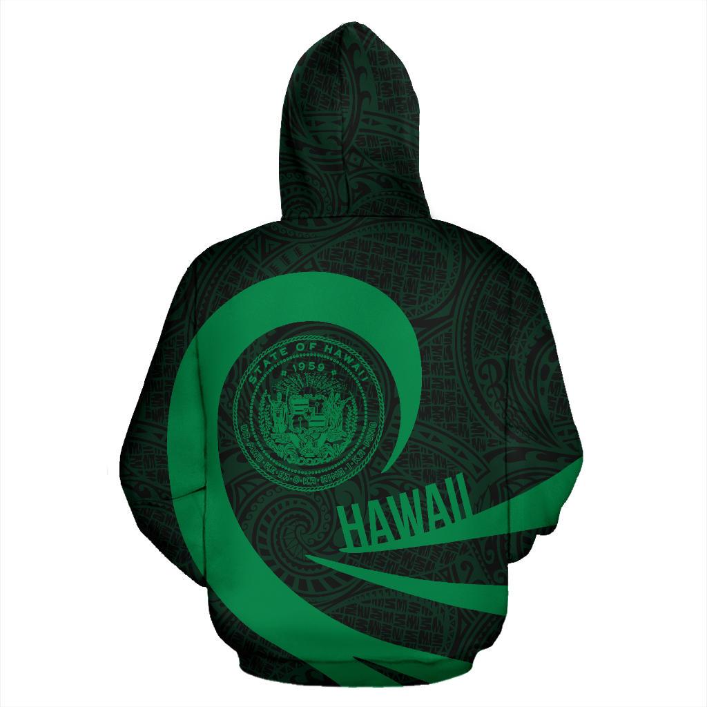 Hawaii Coat of Arms Roll In My Heart Zip up Hoodie Green - Polynesian Pride