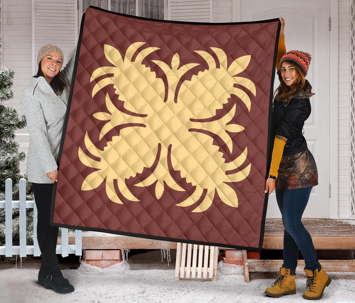 Hawaiian Premium Quilt Royal Pattern - Coral - A2 Style - Polynesian Pride