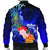 Cook Islands Men's Bomber Jacket - Humpback Whale with Tropical Flowers (Blue) - Polynesian Pride