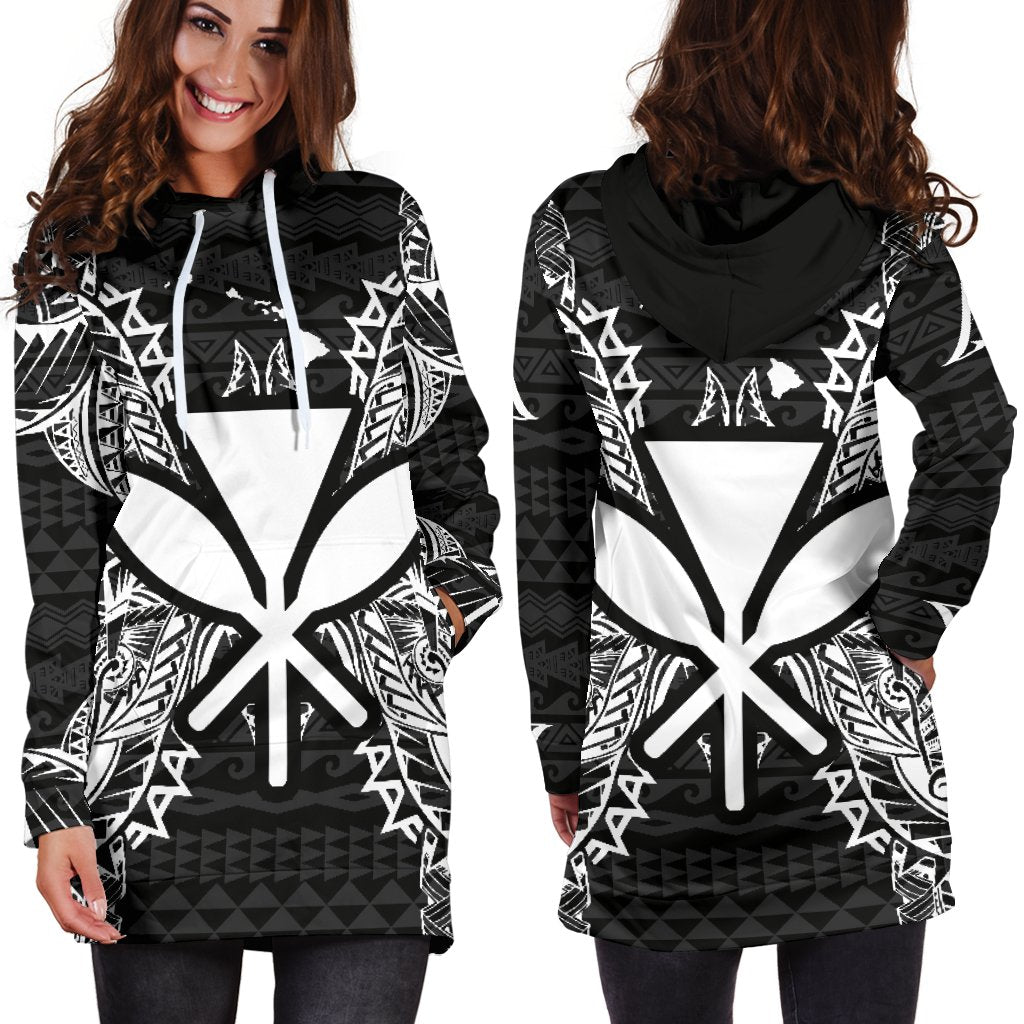 Hawaii Polynesian Hoodie Dress Map Black - Polynesian Pride