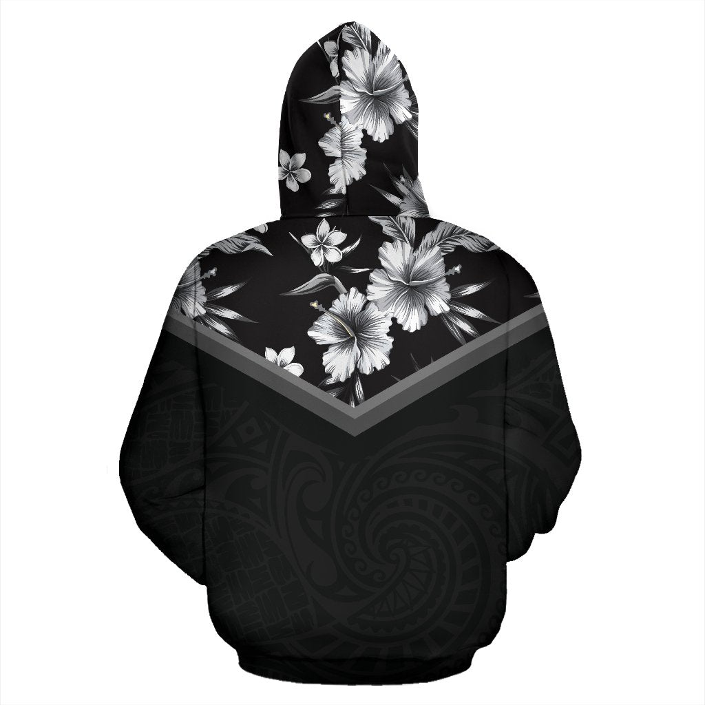 Hawaii Vintage Pattern Zip up Hoodie Black and White Hibiscus - Polynesian Pride