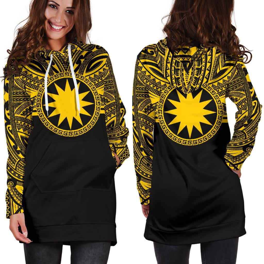 Nauru Women Hoodie Dress - Nauru Coat Of Arms Polynesian Gold Black - Polynesian Pride