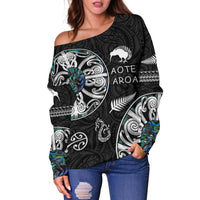 New Zealand Aotearoa Women Off Shoulder Sweater, Maori Mangopare Paua Shell - Polynesian Pride