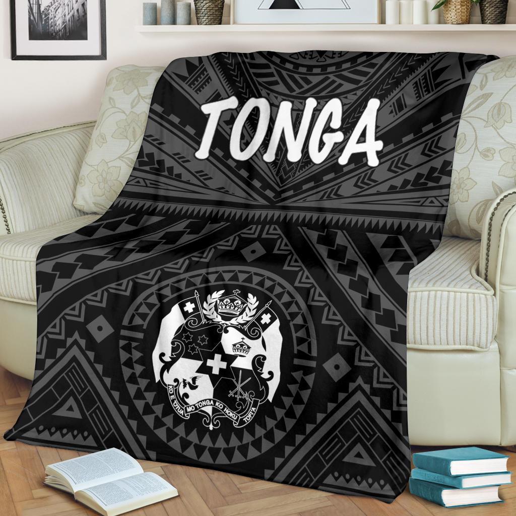 Tonga Premium Blanket - Tonga Seal With Polynesian Tattoo Style (Black) - Polynesian Pride