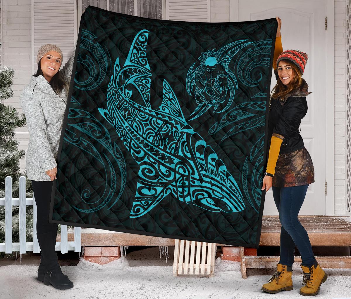 Polynesian Quilt - Polynesian Blue Shark Warrior Tattoo - Polynesian Pride