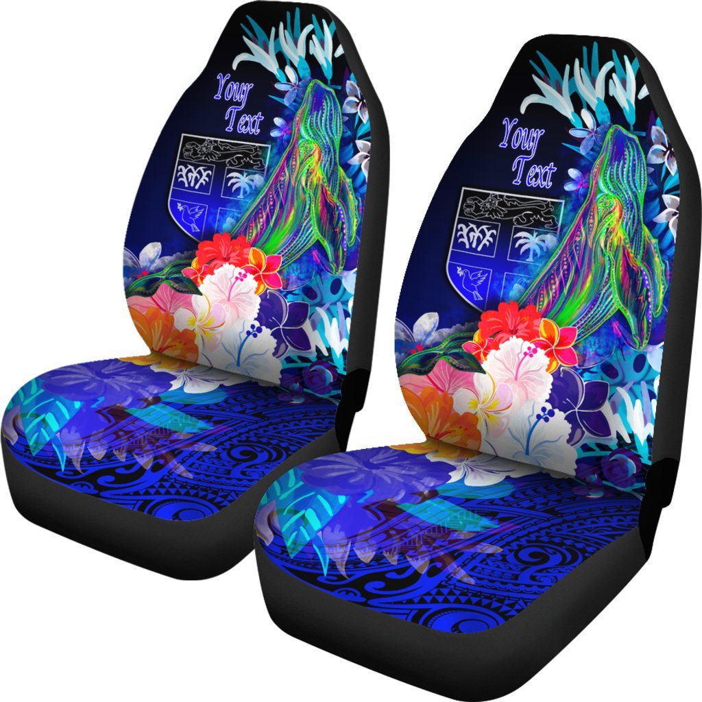 Fiji Custom Personalised Car Seat Covers - Humpback Whale with Tropical Flowers (Blue) - Polynesian Pride